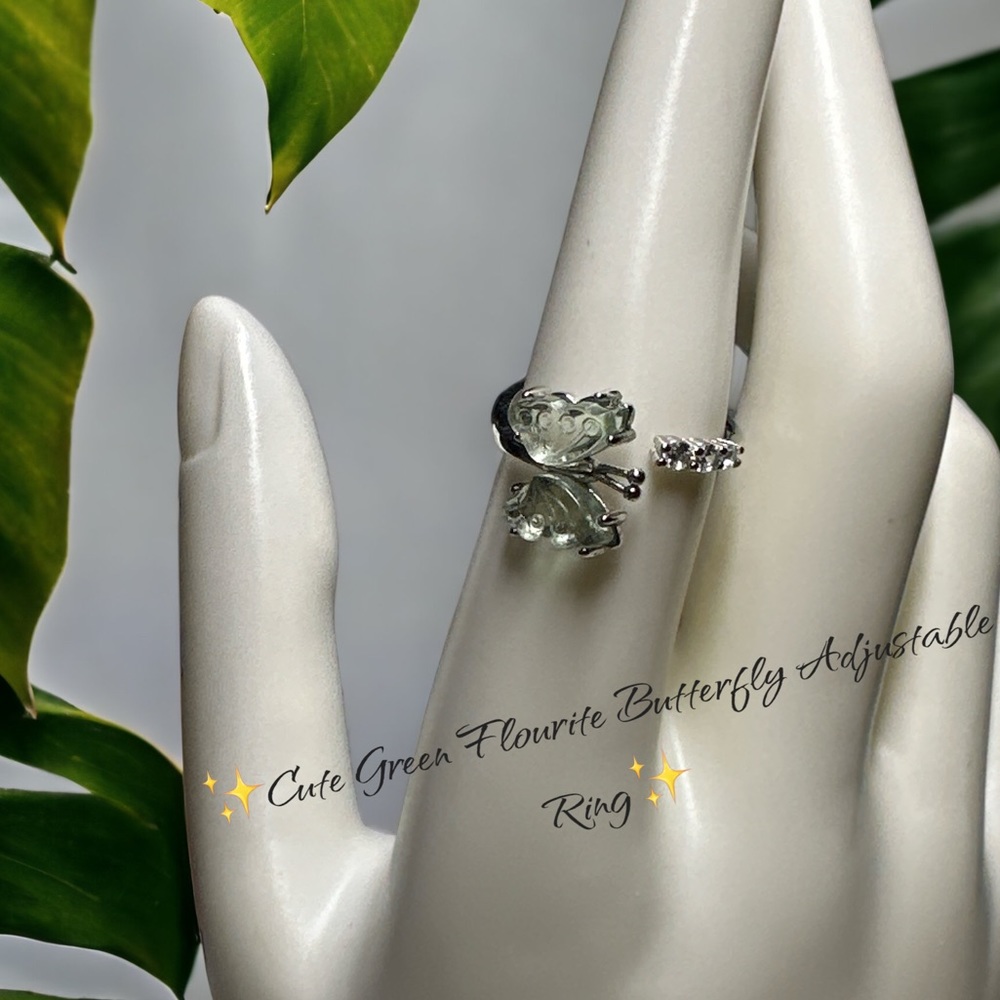 ✨Cute Green Fluorite Adjustable Butterfly 🦋 Ring with Stones✨